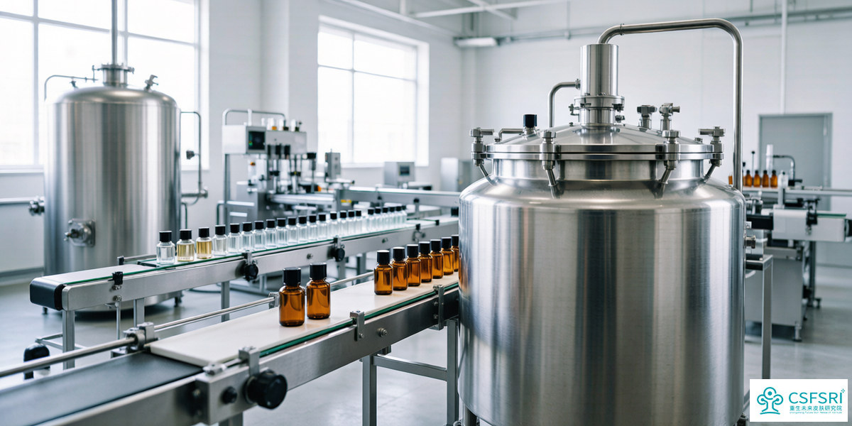 Cosmetic pilot plant with stainless steel mixing tank and automatic filling line for skincare bottles