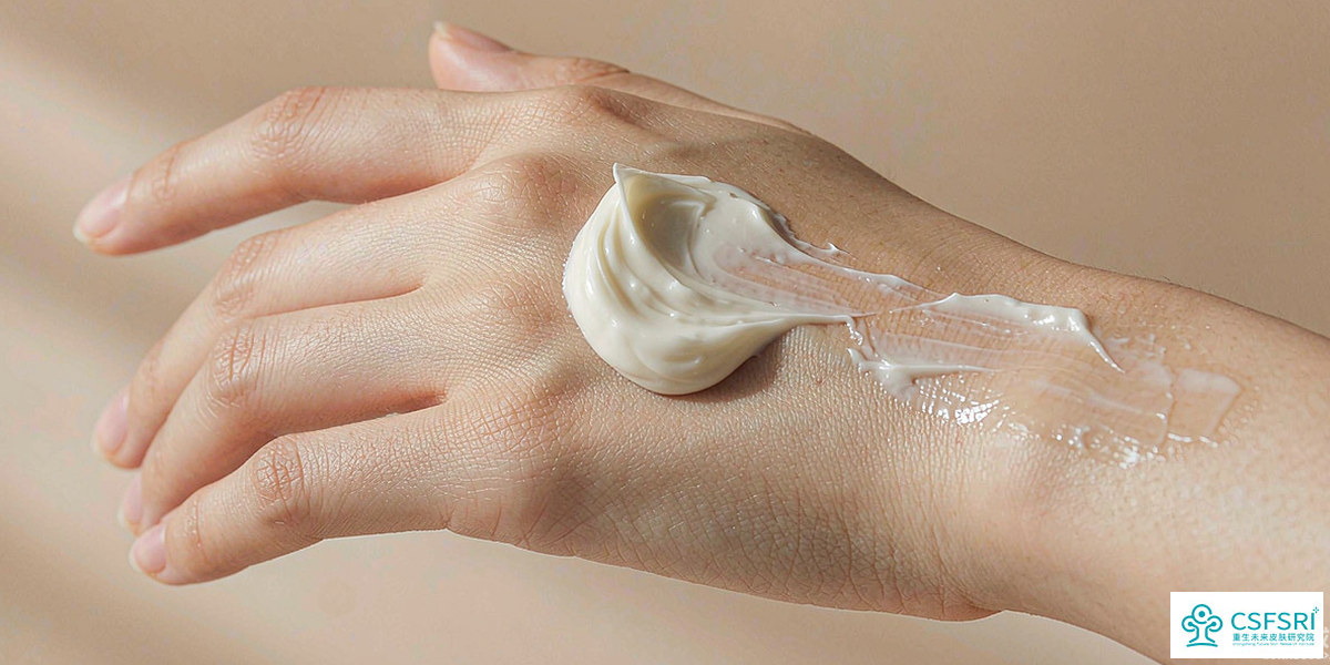 A lightweight cream being smoothed onto a hand, showing the soft texture that supports a sensory skincare experience
