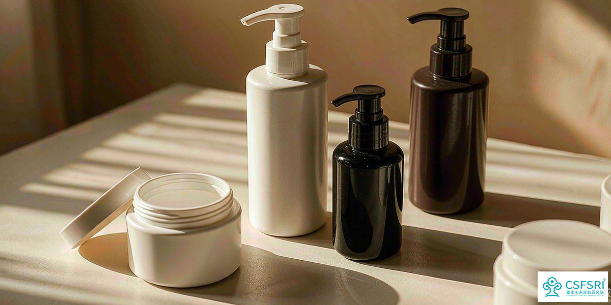 Sunscreen and skincare bottles under strong sunlight, heat and sun protection theme