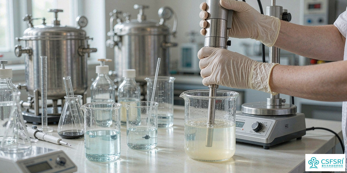 Cosmetic raw material specification documents and sample vials on a laboratory bench representing market-specific regulatory review