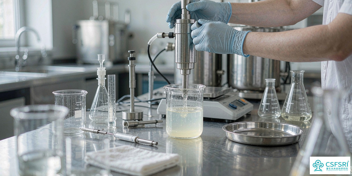 Cosmetic laboratory technician working with emulsions in a pilot plant