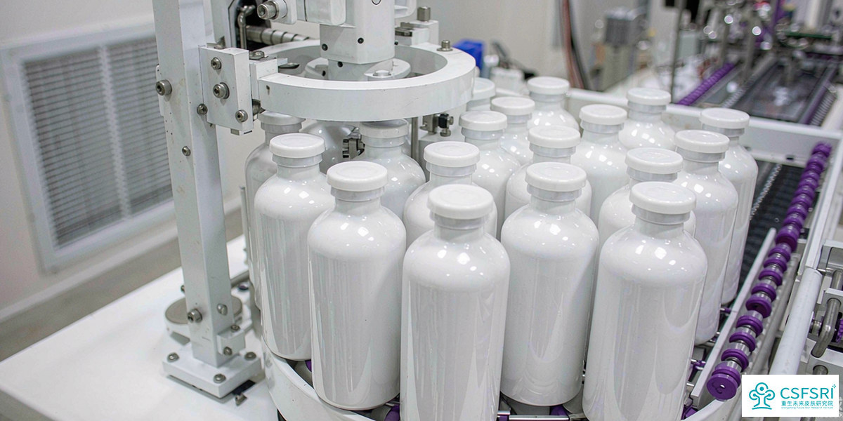 OEM production line filling skincare bottles in a clean room